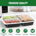 50 Pack (100-Piece) 32 oz Meal Prep Containers Reusable with Lids 3-Compartment, To Go Take Out Plastic Food Storage Containers, Sturdy Leakproof Food Safe, Microwave Freezer Dishwasher Safe, Black
