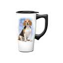 Spoontiques Beagle Ceramic Travel Coffee Mug with Lid and Handle - Spill Proof Lid - Double Walled Mug for Hot and Cold Beverages - Microwave and Dishwasher Safe