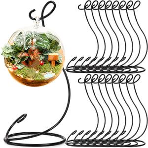 Peohud 16 Pack Ornament Display Stand, 9 Inch Iron Glass Ball Ornament Holder Stand, Air Plant Hanger Stand Home Decors Hook for Hanging Glass Globe, Air Plant Terrarium, Witch Ball, Black