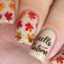 Fall Maple Leaf Short Press on Nails Square Shaped Fake Nails with Glitter Design Reusable Sparkly False Nails Full Cover Autumn Acrylic Nails Stick on Nails for Women Nails Manicure Decoration 24 Pcs