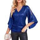 Grace Karen Blue Sequin Top, Size XL