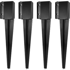 Fence Post Anchor Ground Spike Heavy Duty Black Powder Coated Fence Stakes Post Base for Mailbox, 24 x 4 x 4 Inches Outer Diameter (Inner Diameter 3.6 x3.6 Inches), Pack of 4