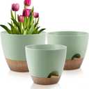 Plant Pots 12/10/9 Inch Self Watering Pots, Set of 3 Plastic Planters with Drainage Holes and Saucers,Plastic Flower Pots,Nursery Planting Pot for Indoor Out Door Plants(Green)