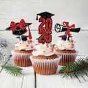 24PCS Congrats 2026 Cupcake Toppers, Class of 2026, Congratulations Girl, Senior High School College Girls Graduation Party Decorations Black & Red Glitter