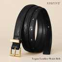 XZQTIVE 0.7" Width Skinny Leather Belt, Embroidered Thin Wasit Belt with Gold Buckle for Jeans Pants Dresses (Small: fits waist from 26"-31", Black)