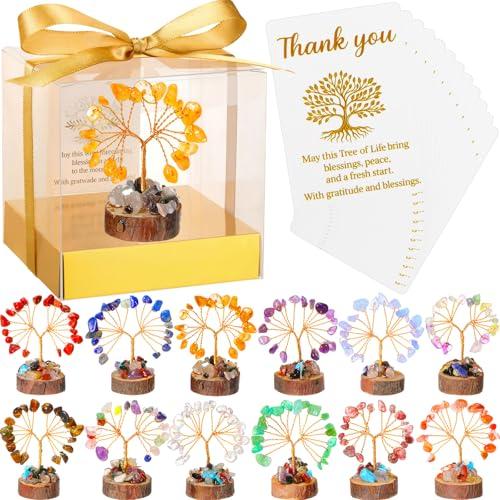 AceOrbit Mini Crystal Tree Return Birthday Gifts for Women Crystal Tree Healing Stones with Thank You Card and Box for Housewarming Positive Energy Office Decor(3.54 Inch Box,Colorful,12 Sets)