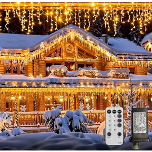 Christmas Icicle Lights Outdoor for, 33ft 400LED, 8 Modes, 75drops Fairy Waterfall Lights Indoor Waterproof, Plug in Led Timer String Lights for Holiday Garden Patio Decorations (Warm Wh