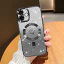 NITITOP Compatible with iPhone 16 Case Cute Clear Glitter [Compatible for MagSafe] Plating Heart Sparkle Bling Magnetic Girl Women Electroplated Frame Camera Protection Back Cover - Black