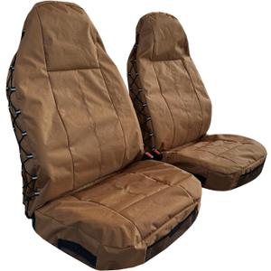 Tan Seat Covers for Cars Trucks SUV, Universal Canvas Tactical Multi-Pockets Organizers Rain Defender, Waterproof Seat Protectors Front Set (Tan)