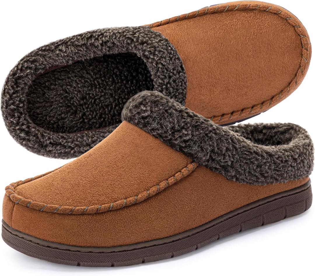 ULTRAIDEAS Men's Warm Fuzzy Moccasin Clog Slipper, Slip on Winter Comfy Indoor/Outdoor House Shoes (13-14, Camel)