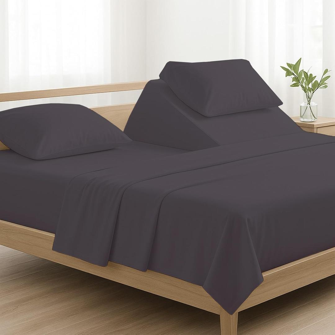 4 Pcs Luxury Split Top California King 100% Egyptian Cotton 800 Thread Count (Adjustable, Flex Top Cal King Size) Split Down 34" inches Sheets for Sleep Number Bed 15" Inch Pocket - Dark Grey Solid