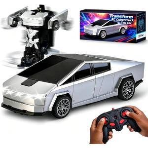 Transform RC Cybertruck Toy Car, 2.4GHz 2 in 1 Transform Toys for Boys 4-6 6-8, Remote Control Car for Kids, 360° Rotating RC Cars for Boys Age 8-12, Cyber Truck Transform with Lights and 2 Batteries