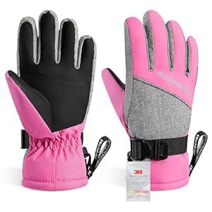Kids Winter Gloves-3M Thinsulate Snow Waterproof Ski Cold Weather Insulated Outdoor Snowboard Gloves for Boys Girls Youth (Medium(Fits:9~12years old), Pink)