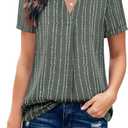 Timeson Women's V Neck Short Sleeve Curved Hem Sheer Chiffon Blouse Shirts Tops (Rock Gray, XL)