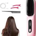 Glow Wave Heated Brush for Short Hair, 3 Heat Settings & LED Screen & USB Rechargeable, Anti Scald Design, Lightweight Portable, for Hairs Styling Travel, Home