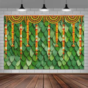 7X5ft Indian Diwali Pooja Photo Backdrop Photography Background for Durga Puja, Traditional Chatiya Navratri Ganpati Ganesh Marigold Backdrops Photo Booth Prop Decorations Wall Decor Tablecloth (Green)