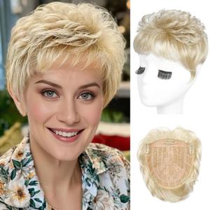 REECHO Hair Topper, Short Wiglet Hair Topper for Women with Thinning Large Coverage Synthetic Top Crown Hairpiece for Women - Golden Blonde