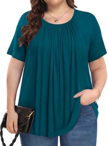PEVRL Womens Plus Size Tops Summer Shirts Tunic Short Sleeve Crew Neck Loose Fit Blouse 5X