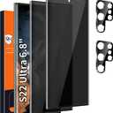 [2+2 Pack] Galaxy S22 Ultra Privacy Screen Protector, 9H Tempered Glass, Ultrasonic Fingerprint Support, 3D Curved, HD Clear Anti-Spy Film for Samsung S22 Ultra 5G Glass Screen Protector