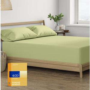 Thread Spread 100% Cotton Queen Fitted Sheet Only - 600 Thread Count Cotton Fitted Sheet Queen, Luxuriously Soft, Cooling 16" Deep Pocket Sateen Weave Bottom, Luxury Hotel Quality - Sage Green