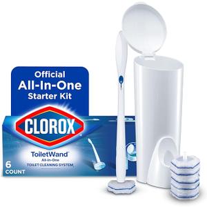 Clorox ToiletWand Disposable Toilet Cleaning System, Kills 99.9% of Germs and Viruses, Wand, Caddy and 6 Refill Heads 6 Count (Pack of 1)