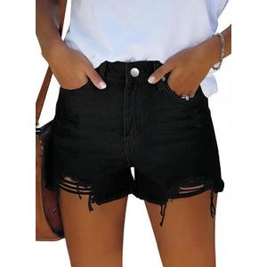 DGRPI Womens Jean Shorts Stretchy High Waisted Ripped Denim Distressed Trendy 2026 Shorts with Pockets (Medium, Black)