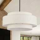 6 Light Large Drum Chandelier 3-Tier Rustic Farmhouse Dining Room Pendant Light Fixtures for Entryway Kitchen Island Foyer Breakfast Area, 23.6in,6L
