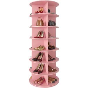 SpaceAid 7 Tier Rotating Shoe Rack Tower, Spinning Shoe Display Lazy Susan, Revolving 360 Shoe Rack Storage Round Carousel, Vertical Handbag Rotate Shoes Closet Organization (7-Tier Pink)