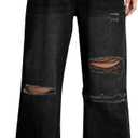 Distressed Wide Leg Jeans for Women High Waisted Loose Ripped Boyfriend Jeans Y2K Stretch Denim Pants (Black, XXL)