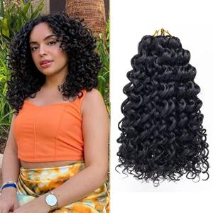 GoGo Curl Crochet Hair for Women Water Wave Curly Crochet Hair Wavy Human Hair Deep Wave Beach Curl Crochet Synthetic Hair Extensions (12 inch(Pack of 6), 1B Natural Black)