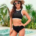 XUNYU Women High Waisted Bikini Set Ribbed 2 Piece Bestselling Swimsuit Tummy Control Bathing Suit for Teens Swim Suit 2025 (Black, XL)