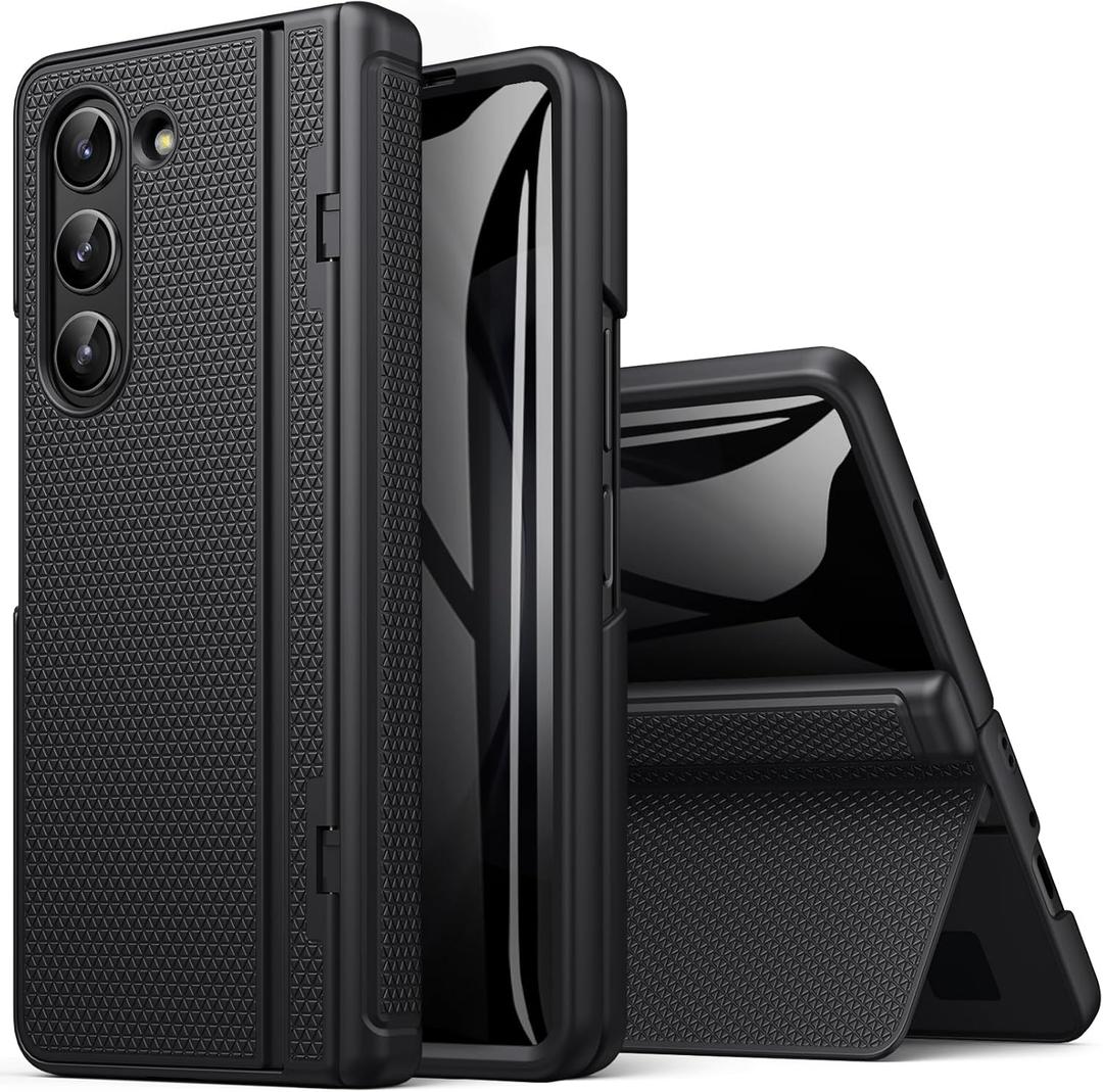 BXYJY for Samsung Galaxy Z Fold 5 Case with Stand, Front Privacy Screen Protector, Hinge Protection, Slim Rugged Hard Shockproof Cover, Full Body Protective Phone Case for Samsung ZFold 5 2023, Black