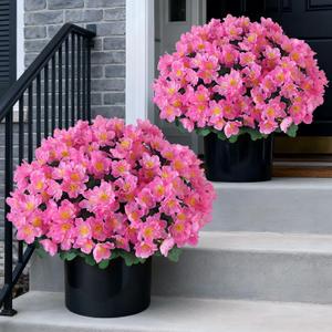 Juxdp 2 Sets of Artificial Camellia Topiary Ball Trees - Fake Flower Potted Plants, UV Resistant Faux Camellia Potted Bushes for Front Door, Farmhouse, Porch, Garden, Outdoor Decoration (Pink)