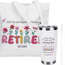 Retirement Gift for Woman, Funny Retiring Double-Sided 20oz Insulated Tumbler with Tote Canvas Bag with Humorous Happy Retired Quotes, Retirement Gifts for Teacher Mom Nurse Doctor Coworker Boss Lady
