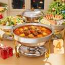 6QT Stainless Steel Chafing Dishes for Buffet, Round Chafing Dish Buffet Set 4 Pack with Smooth Edge Lid, Food Warmers for Parties Buffet Golden & Silver