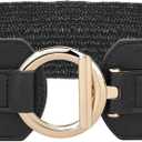 JASGOOD Straw Woven Elastic Belt for Women Vintage Wide Stretch Waistband for Dress Boho Ladies Summer Dress Belt (Black, XL)
