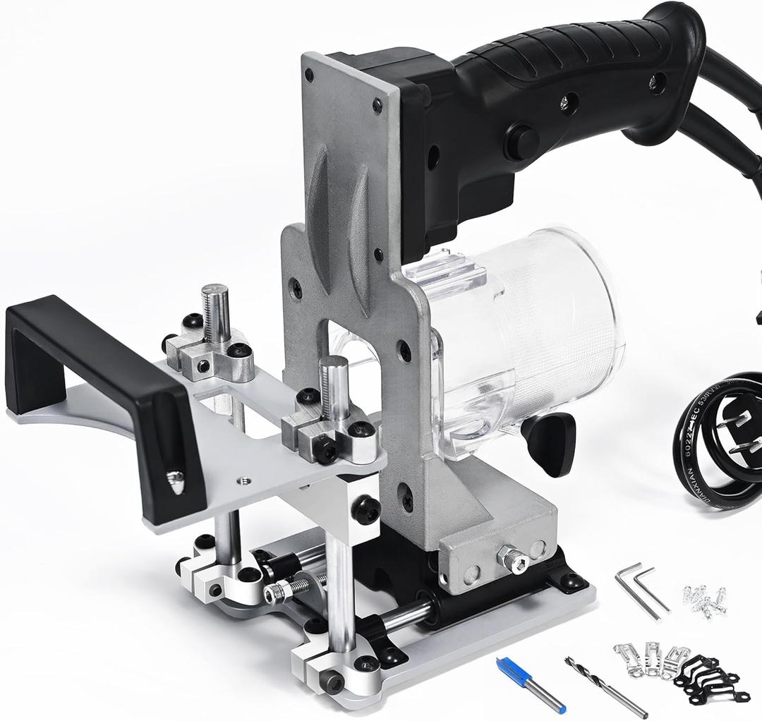 Mortise and Tenon Jig Tools for Woodworking Routers, Tenon Cutter, Mefape Manual Mortising Machine, Invisible Slotting Machine Jig Stand, 3-Axis Guide Rail for Adjust Trimming Length and Width
