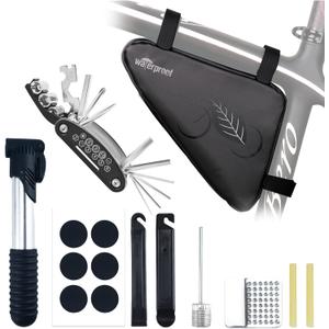 NDakter Bike Bag:Bike Frame Bag & Bicycle Repair Kit, 2L Waterproof Storage Pouch with 16-in-1 Multi-tool, Portable Bike Tool Set for Flat Tire Repair, Cycling Accessories for Mountain Road Bike, MTB