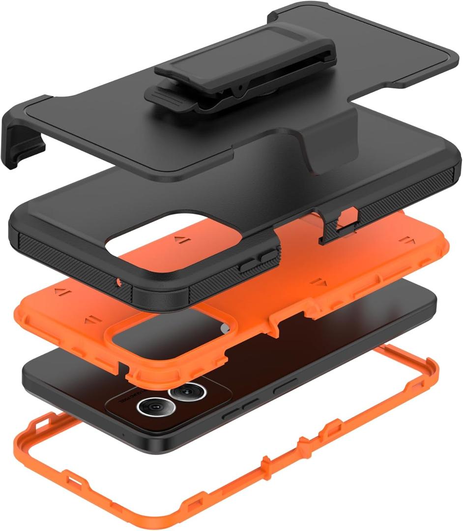 Rugged Phone Case for Moto G Power 5G 2024, with Belt Clip Holster & Kickstand Heavy Duty Shockproof Protective Full Body Case Cover for Moto G Power 2024 5G Phone (Orange)
