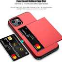 Nvollnoe for iPhone 14 Case with Card Holder Heavy Duty Protective Dual Layer Shockproof Hidden Card Slot Slim Wallet Case for iPhone 14 for Women&Men(Red)