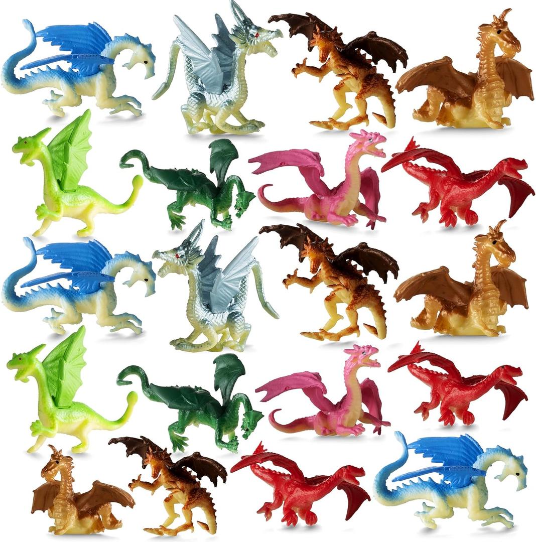 Bedwina Mini Dragon Toy Figures - (Pack of 36) 2 Inch Plastic Rubbery Dragon Figurines in Assorted Colors and Styles - Kids Toys for Birthday Party Favors, Decorations, Cupcake Toppers and Piatas