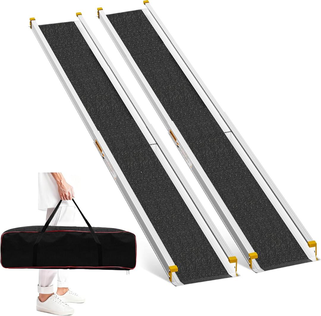 8FT Adjustable Wheelchair Ramp Telescoping Ramps for Wheelchairs Portable Wheelchair Ramps for Steps Home Threshold Doorways with Storage Bag 600 LBS Capacity Aluminum Ramps 96" L x 7.5" W (2 Pack)