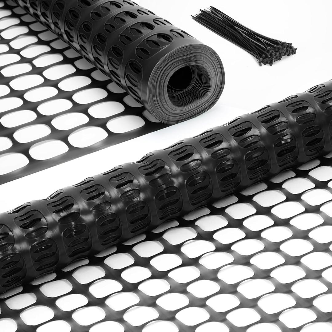 Ohuhu Garden Fence Animal Barrier: 4'x50' Reusable Netting Plastic Safety Fence Roll with Zip Ties, Temporary Pool Fence Snow Fence Construction Fencing for Poultry Deer Rabbits Chicken Dogs, Black
