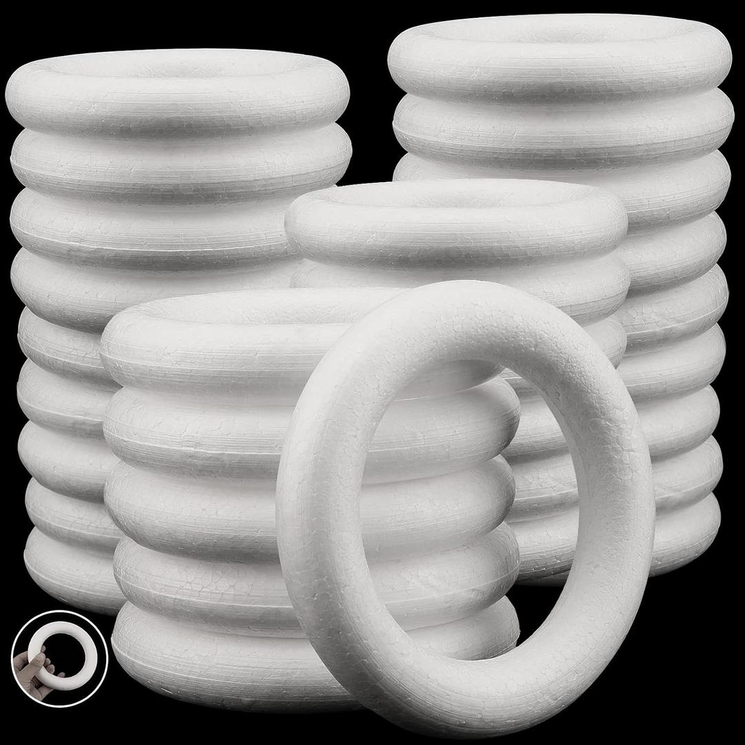 30 Pack 4.7 Inch Craft Foam Wreath, White Polystyrene Foam Circles Ring, Round Foam Wreath Form for Crafts DIY Arts Floral Projects Home Wedding Decor