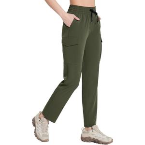 baleaf Women's Hiking Pants Cargo Quick Dry Pants Water Resistant Loose Lightweight Travel Fishing Outdoor UPF50+ (Medium, Dark Army Green)