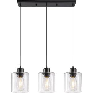 3-Light Pendant Light Fixtures with Clear Glass, Black Hanging Light Fixture for Ceiling, Adjustable Kitchen Island Light for Dinning Room, Bedroom,Hallway, E26 Base, Bulbs Not Included
