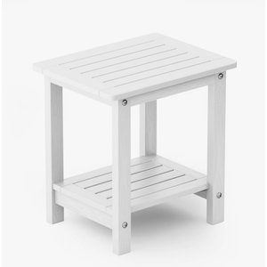 PASAMIC 2-Tier Adirondack Square Side Table, 17" HDPE Outdoor Side Tables, Weather Resistant End Table for Patio, Backyard, Pool, Indoor Companion, Beach, Easy Maintenance (White)