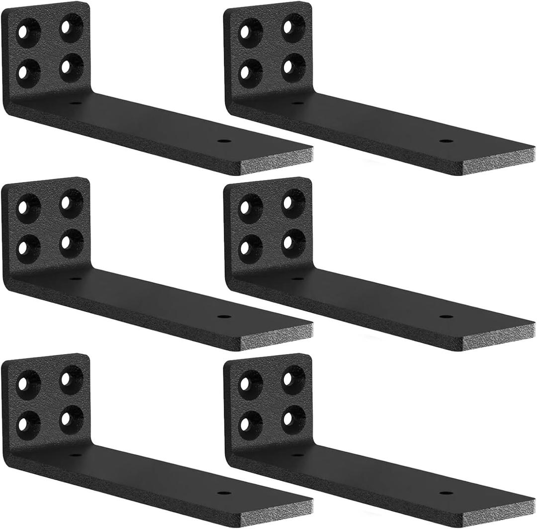 MLOQI 6 Black Pack Heavy Duty Shelf Brackets, L Brackets for Shelves, Brackets for Wood Shelve, 5mm Thick Floating Shelf Bracket Up to 50KG Capacity (8Inch)