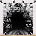 MEHOFOND Black Silver 2026 Happy New Year Backdrop, NYE Party Background, New Year Photo Booth Backdrop with Balloons Fireworks Glitter, New Years Photography Decoration