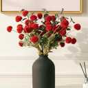 RyddeligHome Burgundy Flowers Artificial 10 Long Stems + Eucalyptus, Wine Colored Silk Flowers for Burgundy Decor, Fall Table Centerpieces, Dark Red Faux Mums, Thanksgiving Centerpieces for Tables